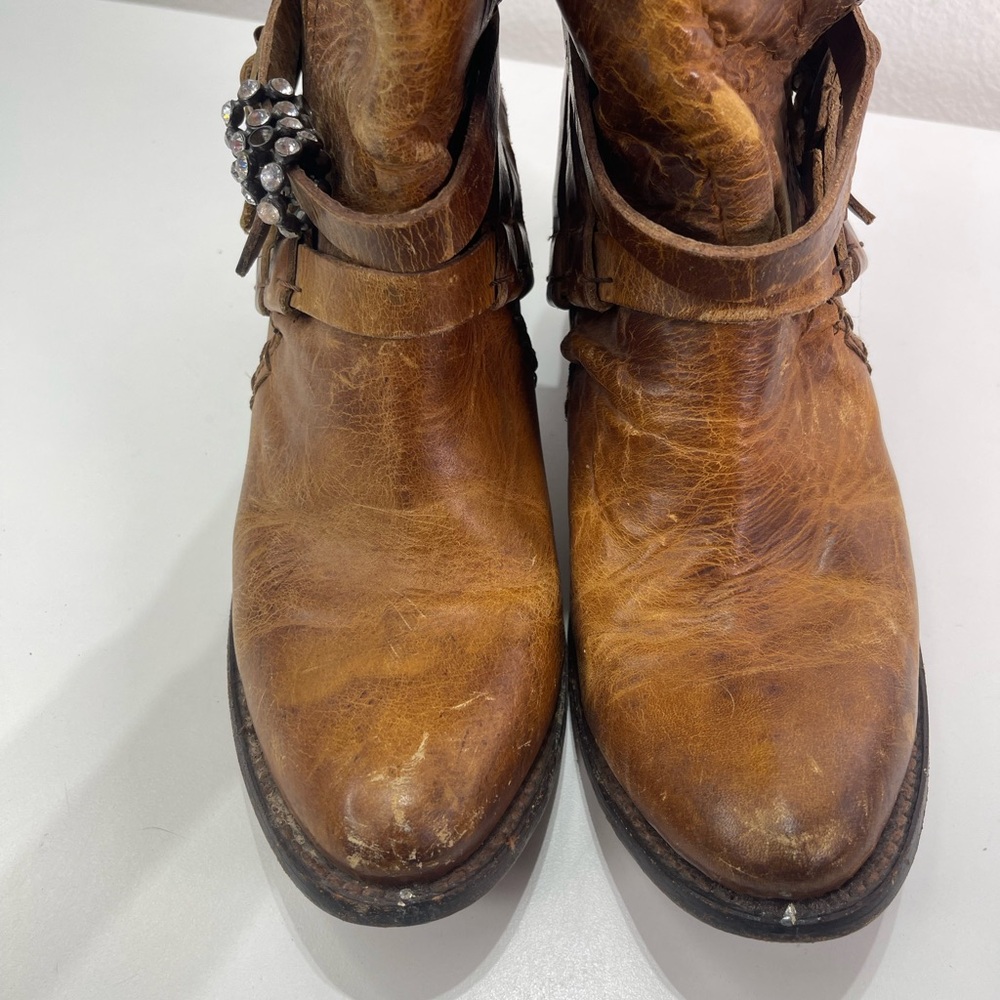 Freebird Fb Saint Brown Distressed Leather Harness Ankle Boots Women’s 9 Boho - Picture 3 of 10